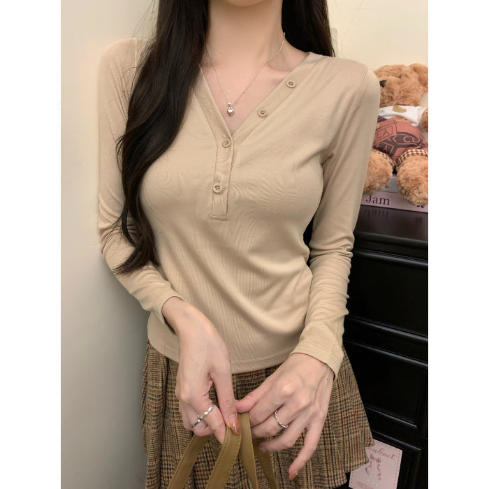 Femme Langarm Button-Up Henley Oberteil Heidi-Mode