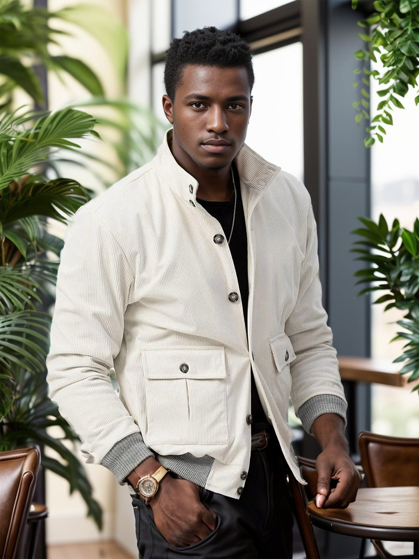 Herren modische Utilityjacke mit praktischen Taschen und modernem Stehkragen Aliams