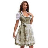 Damen nan traditionelles Dirndlkleid mit Herzausschnitt geschnürter Taille und Spitzen-Schürze Drune in 753870 Olivgrün (Oberteil+Rock+Schürze+Schleife)