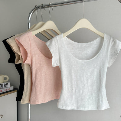 Femme Kurzarm Flatternder Rundhalsausschnitt Top Heidi-Mode