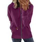 Damen nan Kapuzenjacke mit durchgehendem Reißverschluss, Kängurutaschen und elastischen Bündchen Drune in Purpurrot