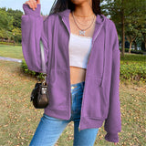 Damen nan legerer Kapuzen-Zipper mit Oversize-Passform, Kängurutaschen und durchgehendem Reißverschluss Drune in Violett