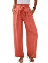 Damen nan Paperbag-Hose mit weitem Bein, hohem elastischem Bund und Bindegürtel Drune in Orange