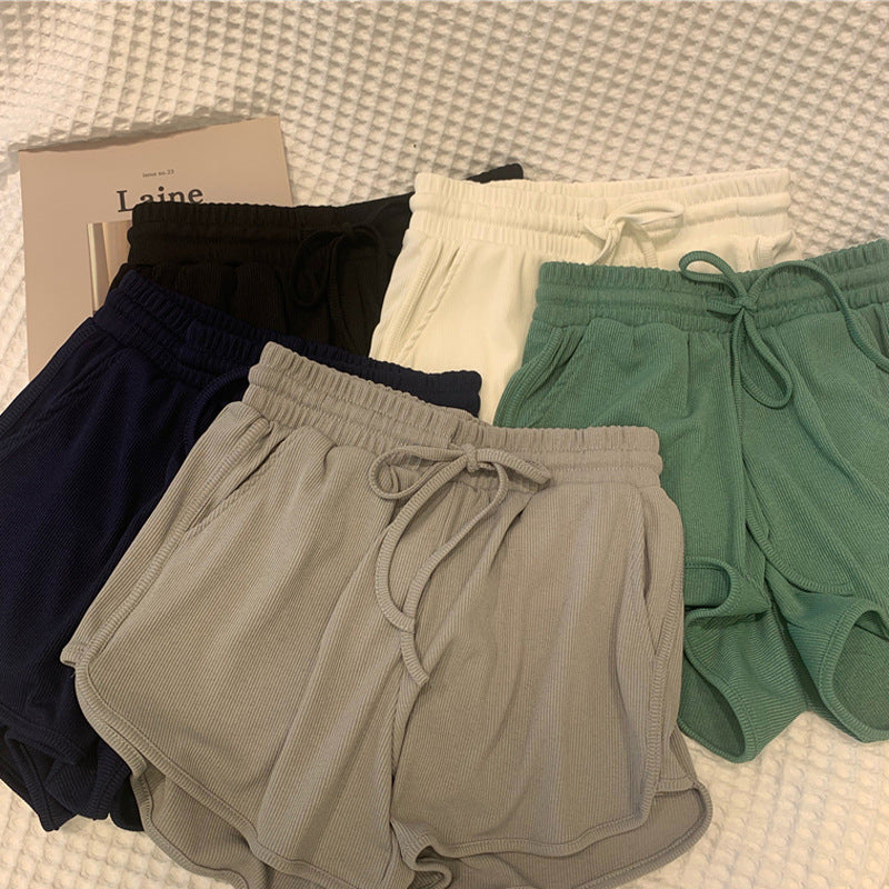 Damen Ripp-Hochbund-Lounge-Shorts Heidi-Mode