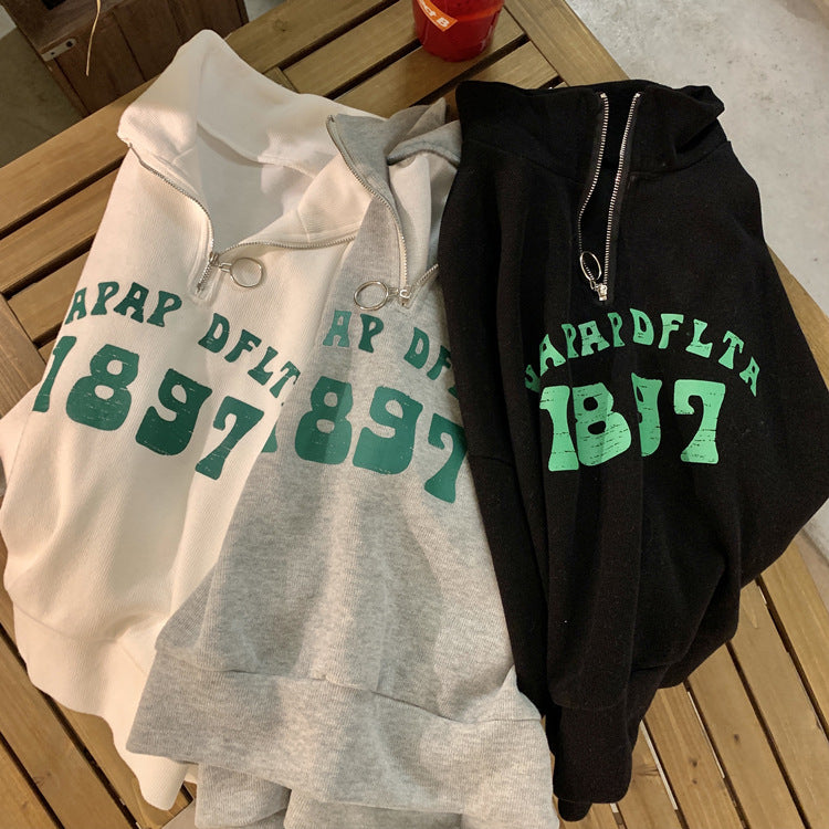 Femme Viertel-Reißverschluss Grafik Sweatshirt Heidi-Mode