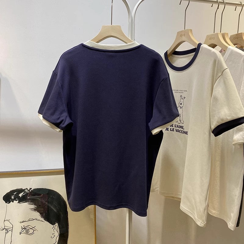 Femme Grafik Kurzarm-T-Shirt mit verspielter Hundillustration Heidi-Mode