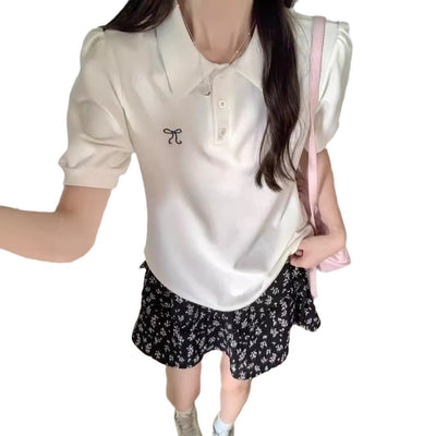 Damen Kurzarm-Polo-Shirt mit stilvollen Puffärmeln Heidi-Mode