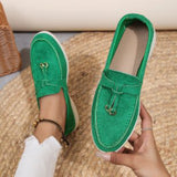 Damen nan bequeme Slip-On Loafer mit dekorativem Quastenbesatz und ergonomischer Gummisohle Drune in Grün