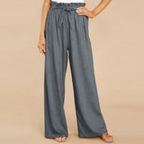 Damen nan Leinenhose mit Paperbag-Bund und weitem Bein Drune in Grau