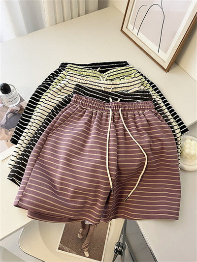Femme Hoch Taillierte Gestreifte Lounge Shorts Heidi-Mode