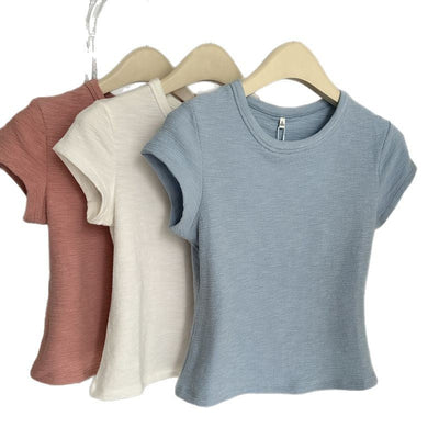 Femme Leichte Kurzarm Basic Tee mit weicher Textur Heidi-Mode