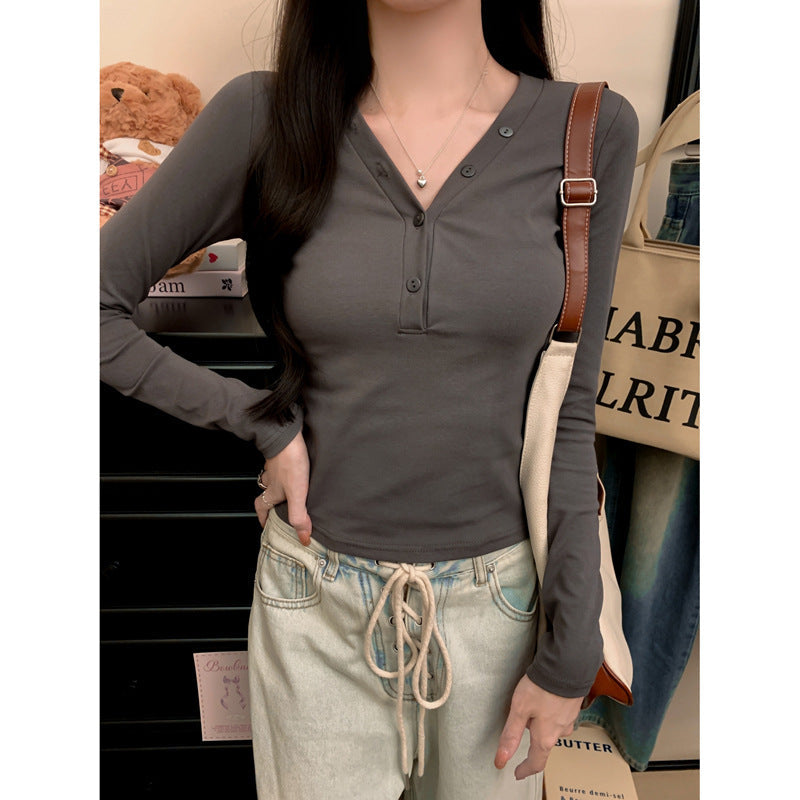 Femme Langarm Button-Up Henley Oberteil Heidi-Mode