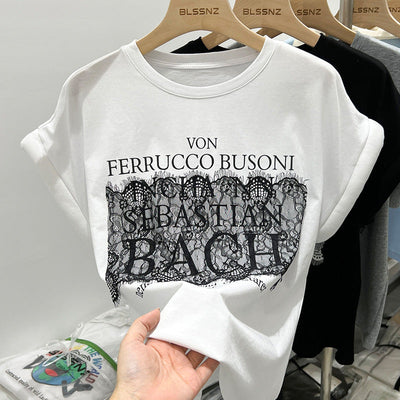 Femme Grafik Spitze Detail T-Shirt Heidi-Mode