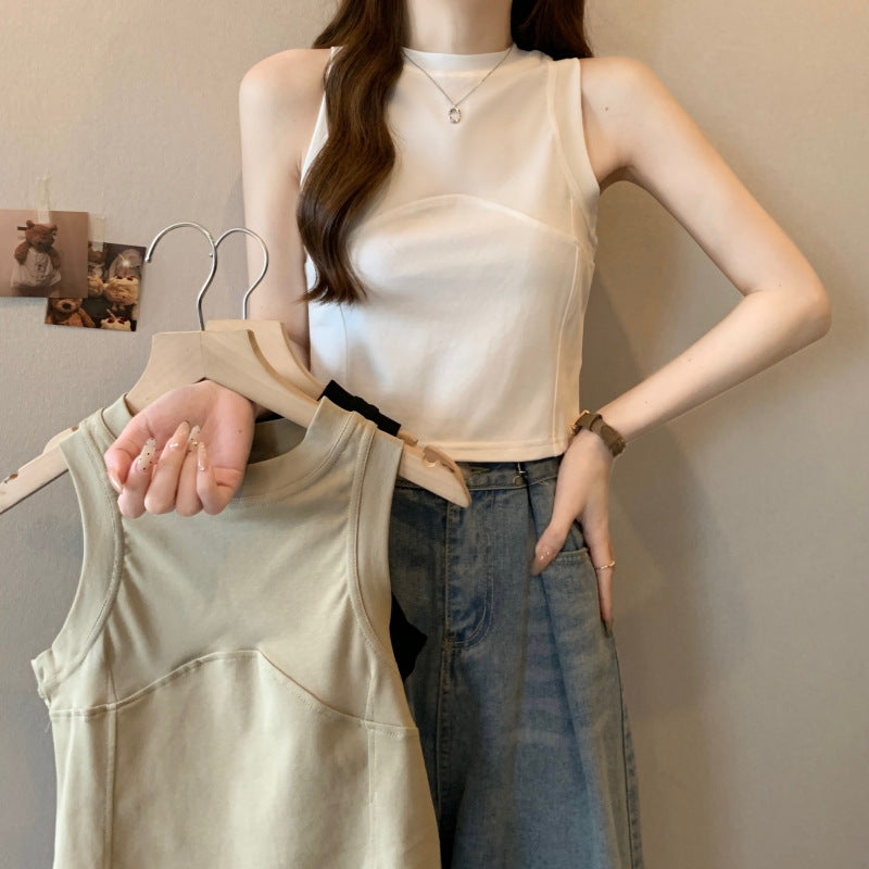 Damen High-Neck Cropped Tanktop mit sportlichen Nähten Heidi-Mode