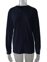 Damen nan legeres Langarmshirt mit V-Notch-Ausschnitt, Brusttasche und lockerer Oversize-Passform Drune in Mit Taschen - Dunkelblau Langarm