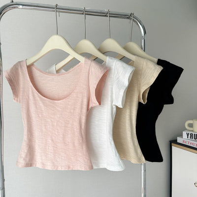 Damen Kurzarm Rundhals Basic T-Shirt Heidi-Mode