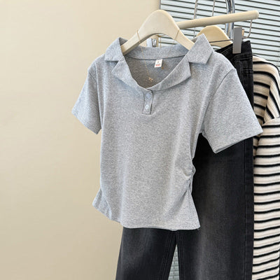 Damen Polo Stil Kurzarm-Top mit Knopfleiste Heidi-Mode