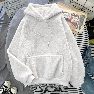 Femme Plüsch-Fleece-Hoodie mit Kängurutasche und verstellbaren Kordeln Heidi-Mode
