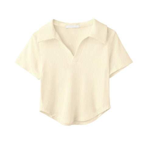 Damen Poloshirt mit kurzen Ärmeln im eleganten V-Ausschnitt Heidi-Mode