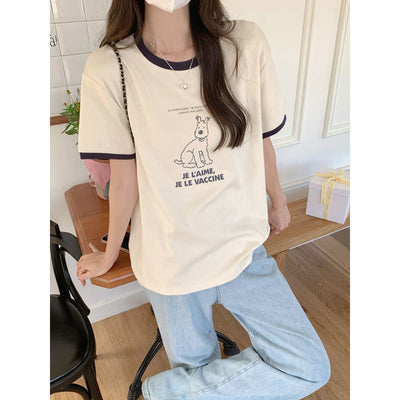 Femme Grafikdruck Freizeit-T-Shirt mit Kontrastbesatz Heidi-Mode