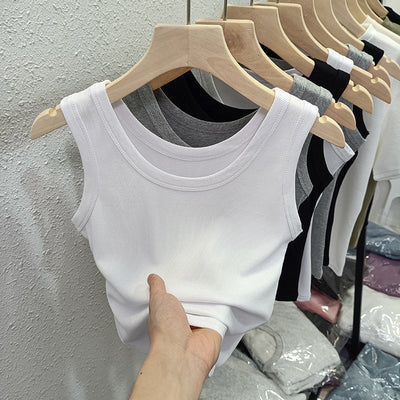 Femme Ripp Baumwolle Tanktop mit klassischem Rundhalsausschnitt Heidi-Mode