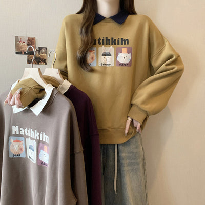 Damen Grafik Druck Sweatshirt mit stilvollem Kragen Heidi-Mode