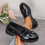 Damen nan elegante Lack-Tassel-Loafer mit profilierter Traktorsohle und gepolstertem Komfortfußbett Drune in Schwarz