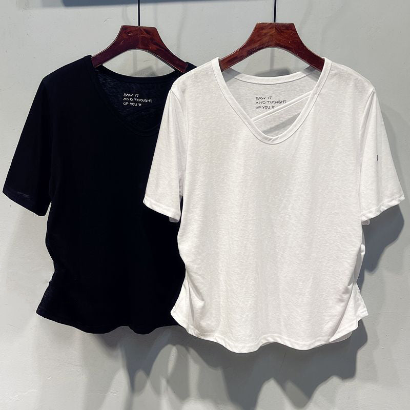 Damen Relaxed Fit V-Ausschnitt Kurzarm T-Shirt Heidi-Mode