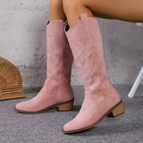 Damen nan Kniestiefel im Westernstil mit mittelhohem Blockabsatz seitlichem Reißverschluss und gesticktem Wildlederfinish Drune in Rosa