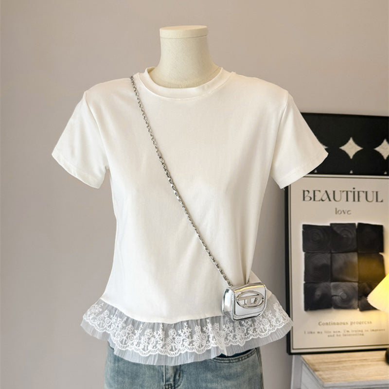 Femme Spitzendetail Freizeit-T-Shirt Heidi-Mode