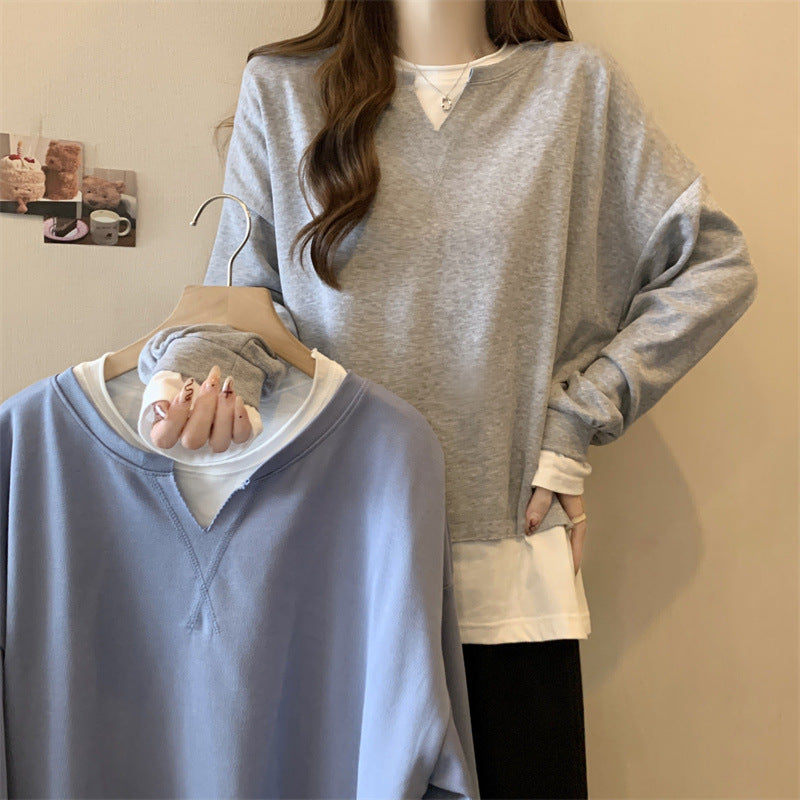 Femme Geschichtet V-Ausschnitt Sweatshirt mit Ausgestellten Ärmeln Heidi-Mode