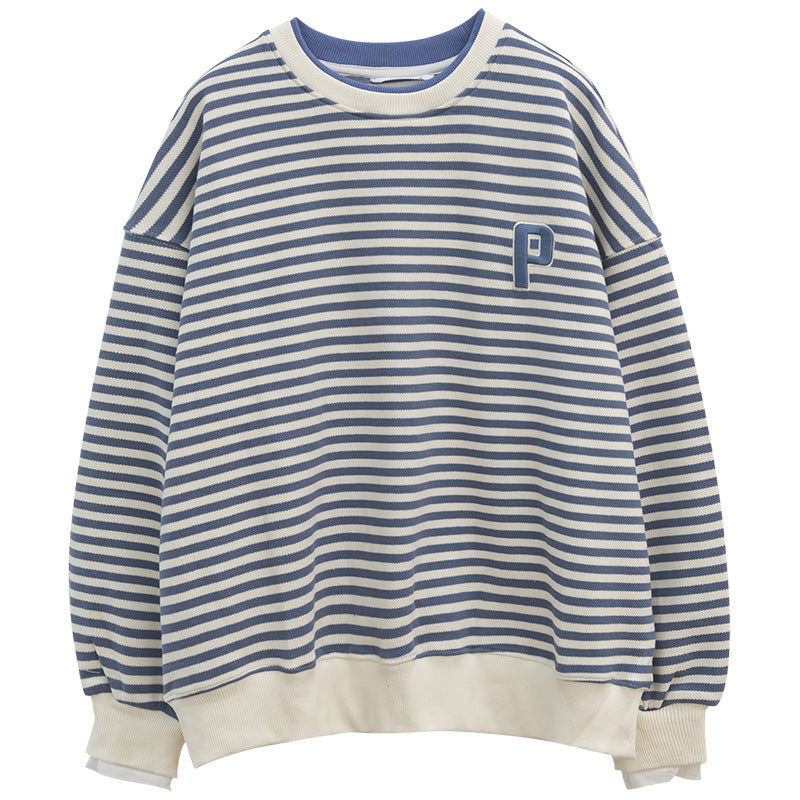 Damen Übergrößen Gestreifter Pullover Sweatshirt mit Statement-Bündchen Heidi-Mode