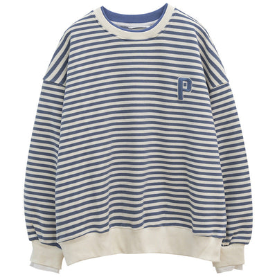 Damen Übergrößen Gestreifter Pullover Sweatshirt mit Statement-Bündchen Heidi-Mode