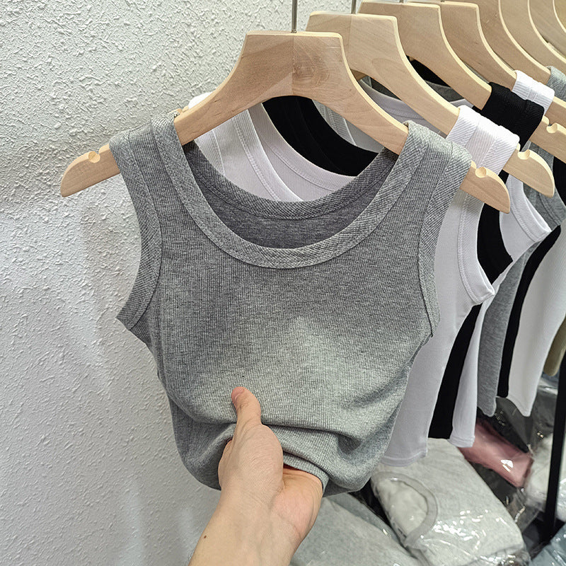 Femme Ripp Baumwolle Tanktop mit klassischem Rundhalsausschnitt Heidi-Mode