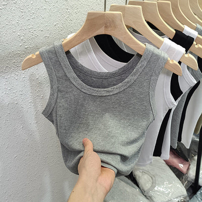 Femme Ripp Baumwolle Tanktop mit klassischem Rundhalsausschnitt Heidi-Mode