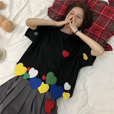 Femme Oversized Herz Applikation T-Shirt Heidi-Mode