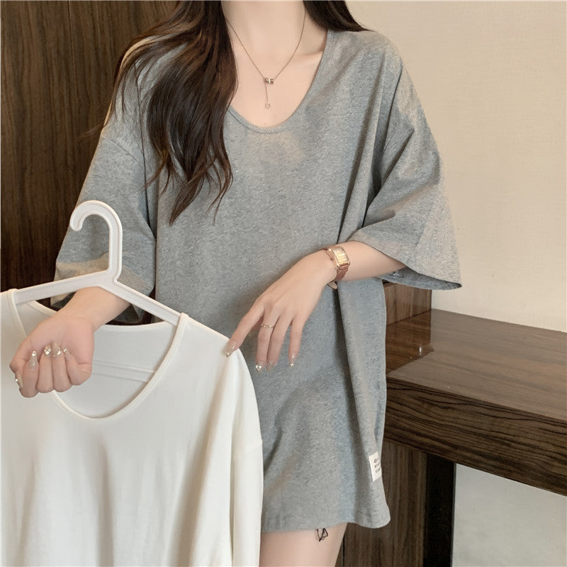 Femme Übergrößen V-Ausschnitt Baumwoll-T-Shirt Heidi-Mode