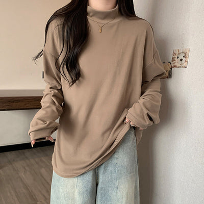 Femme Leichtgewicht Stehkragen Langarmtop Heidi-Mode