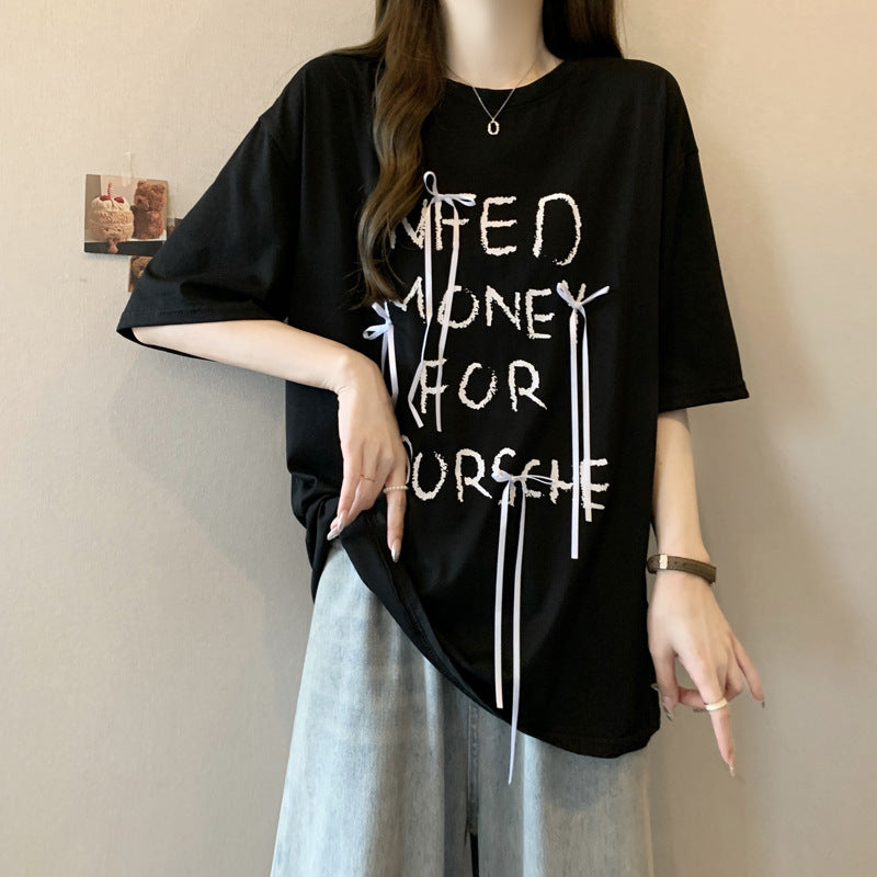 Femme Übergröße Grafik T-Shirt mit verspielten Bandakzenten Heidi-Mode