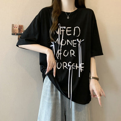 Femme Übergröße Grafik T-Shirt mit verspielten Bandakzenten Heidi-Mode