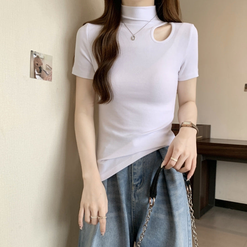 Femme Kurzarm Cut-Out Stehkragen Top Heidi-Mode