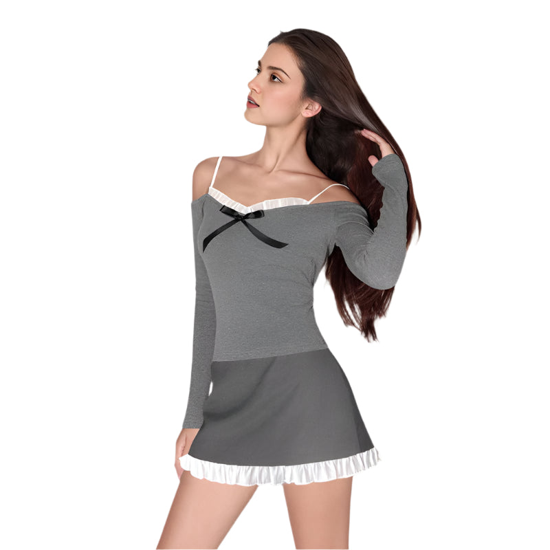 Rita - Off-Shoulder Langarmhemd mit Rüschen und Schleifen