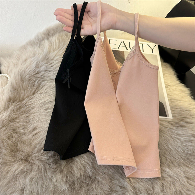 Femme Spaghettiträger-Camisole mit Spitzenbesatz Heidi-Mode