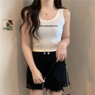 Femme geripptes Baumwoll-Tanktop mit Textdruck Heidi-Mode