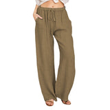 Damen nan weite Leinenhose mit elastischem Bund und Tunnelzug Drune in Braun