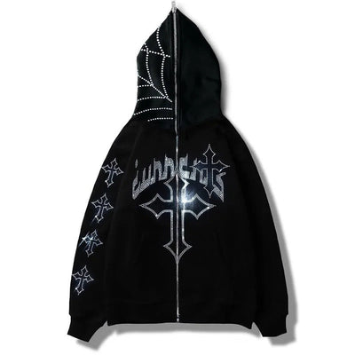 Femme Graphic Zip-Up Hoodie mit verziertem Spinnennetz-Design Heidi-Mode