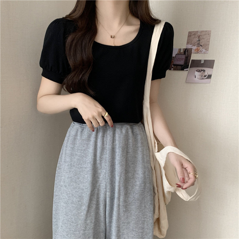 Femme Puff Ärmel Casual T-Shirt Heidi-Mode