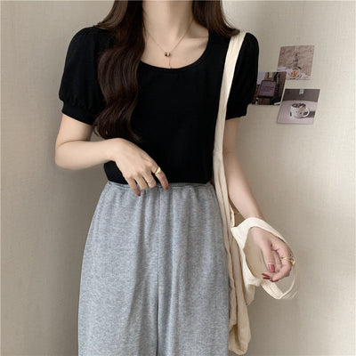 Femme Puff Ärmel Casual T-Shirt Heidi-Mode