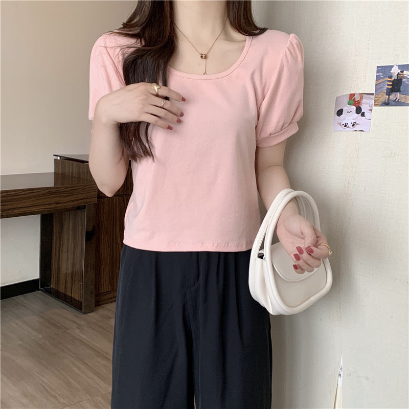 Femme Puff Ärmel Casual T-Shirt Heidi-Mode