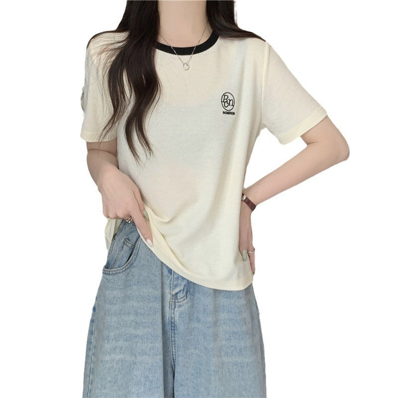 Femme Relaxed Fit Ripp Baumwoll-T-Shirt mit Kontrastbesatz Heidi-Mode